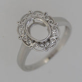 Vintage Style Sterling Silver Semi Mount Ring Setting Oval OV 8x6mm Filigree - Syzjewelry